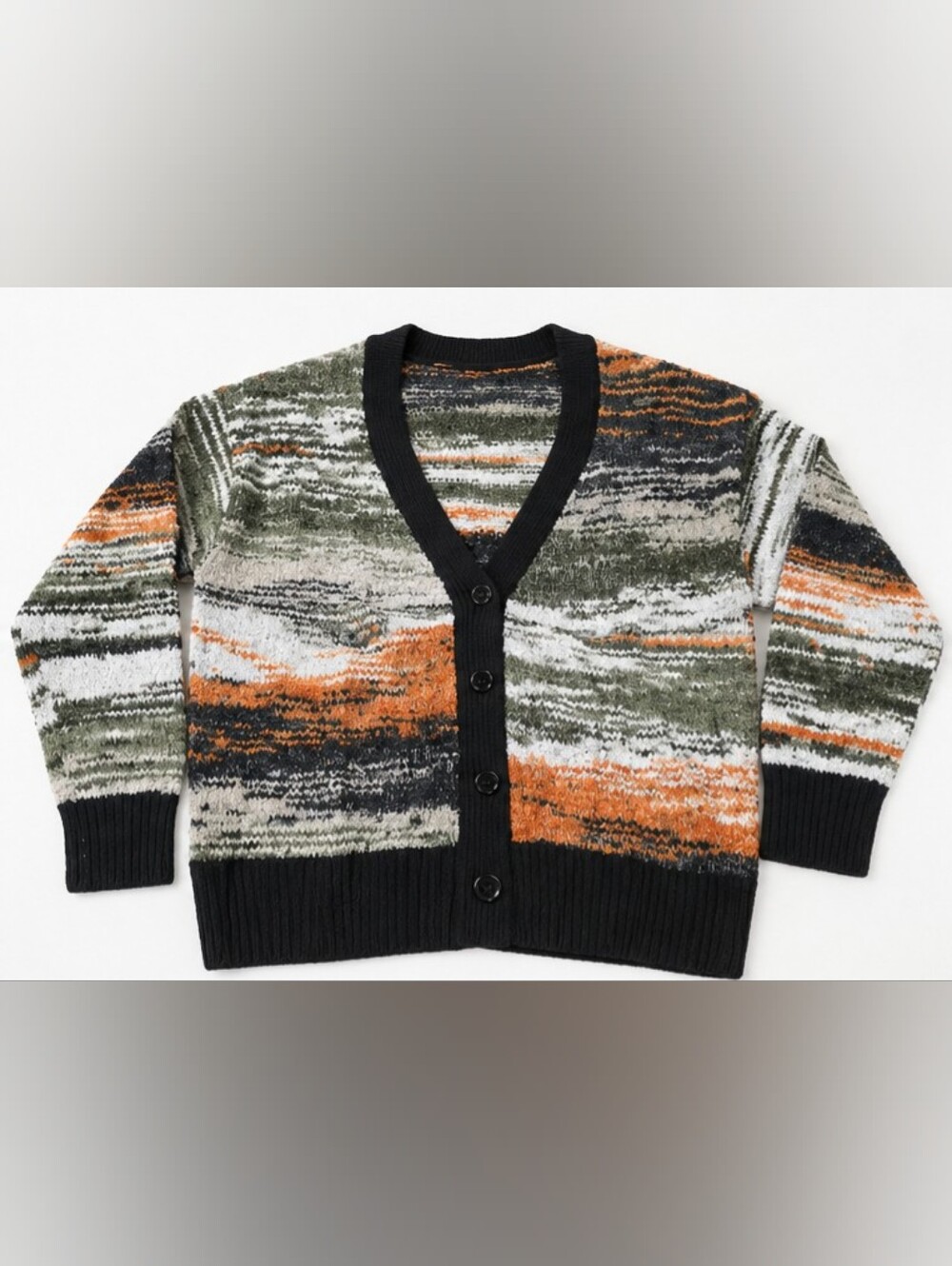 Multicolor Textured Knit V-Neck Button-Front Cardigan Size Small New